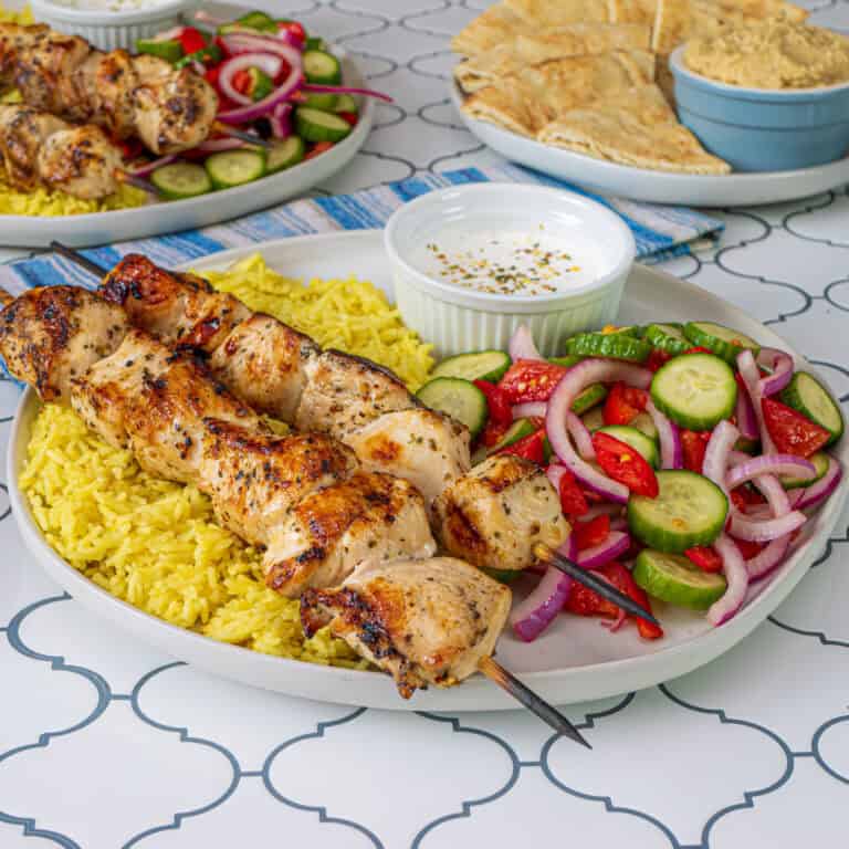 Greek Blend Chicken Skewers with Cucumber Salad