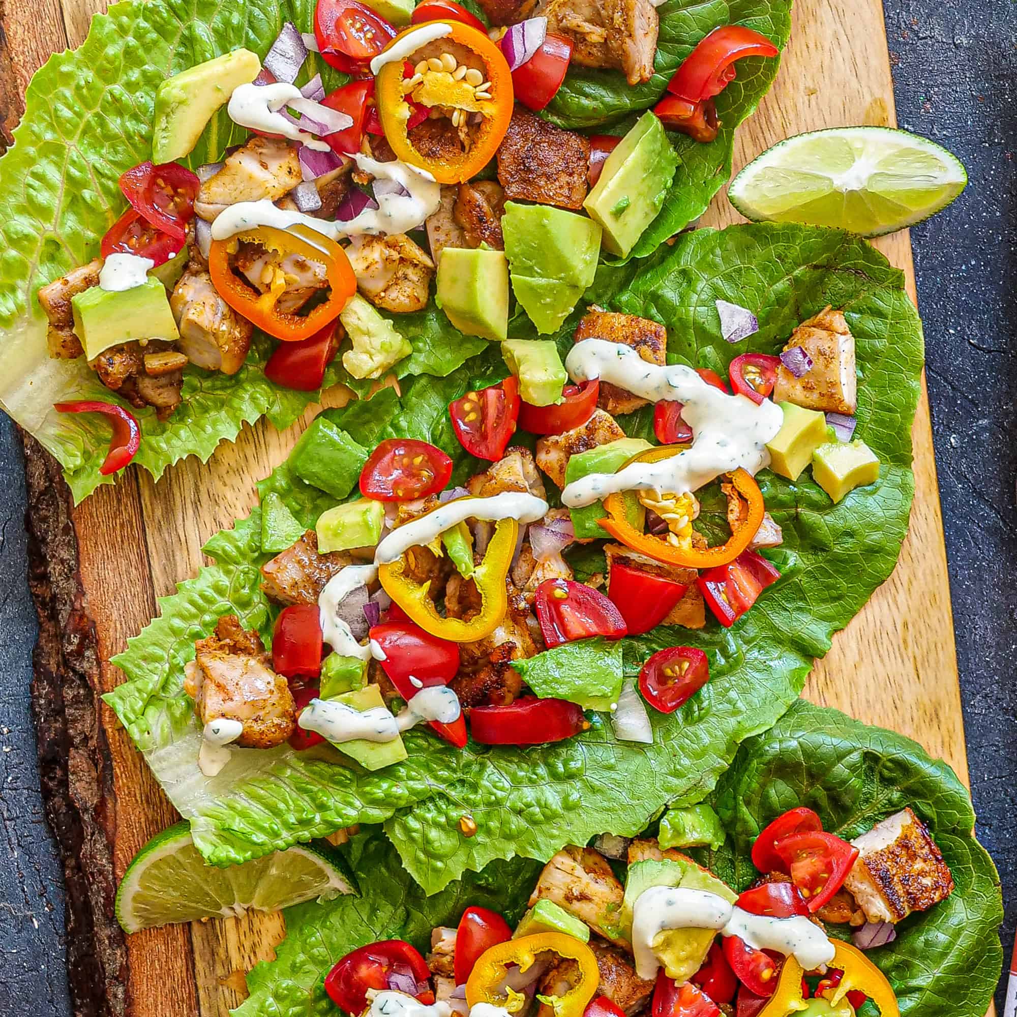 Chicken Taco Lettuce Wraps with Cilantro Lime Sauce