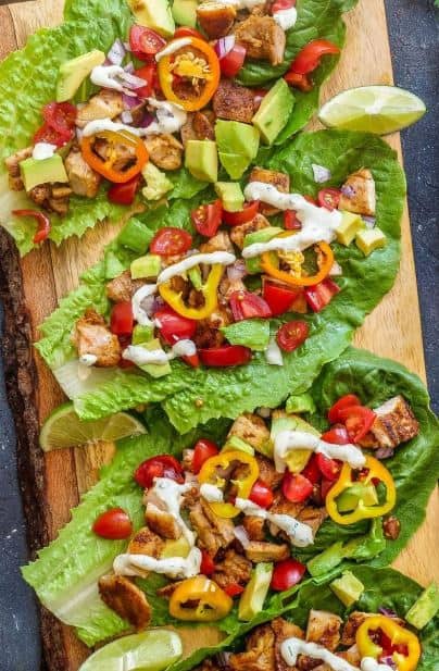 Chicken Taco Lettuce Wraps with Cilantro Lime Sauce
