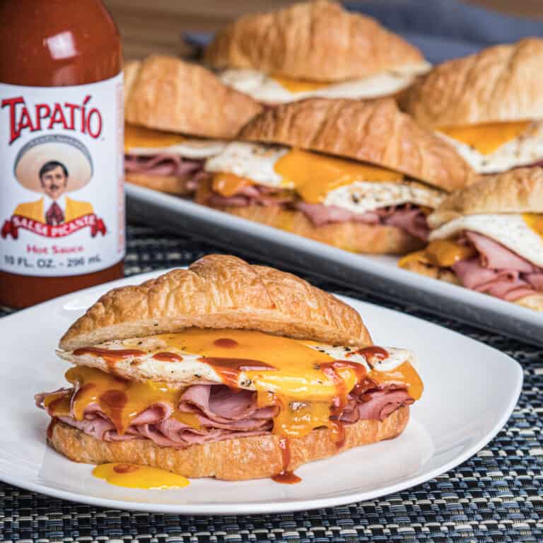 Breakfast Croissant Sandwich with Ham, Egg & Melted Cheese