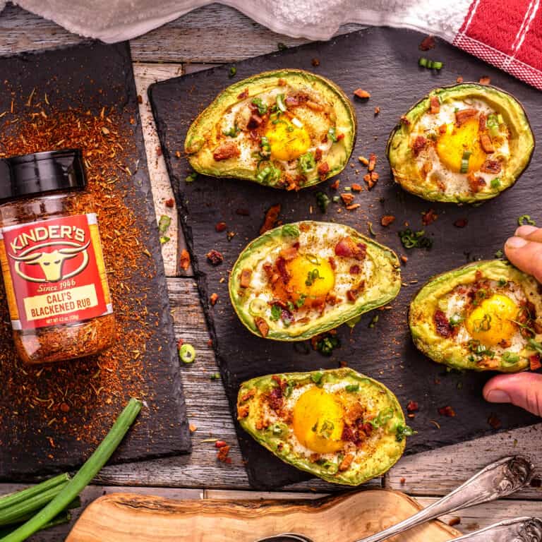 Baked Avocado Eggs with Kinder's Cali Blackened Rub