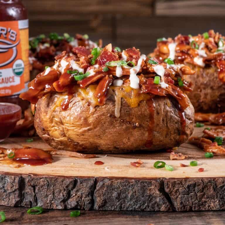 BBQ Pulled Chicken & Bacon Loaded Baked Potato