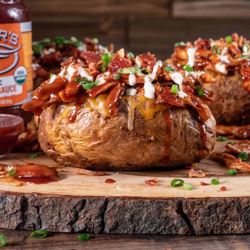 BBQ Pulled Chicken and Bacon Loaded Baked Potato
