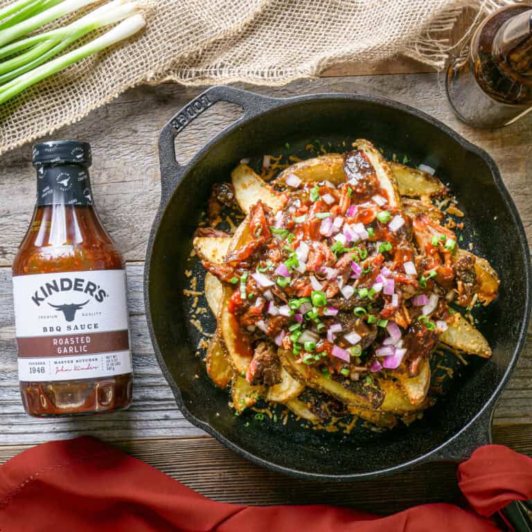 Roasted Garlic BBQ Pulled Pork & Smoky Garlic Cheesy Steak Fries