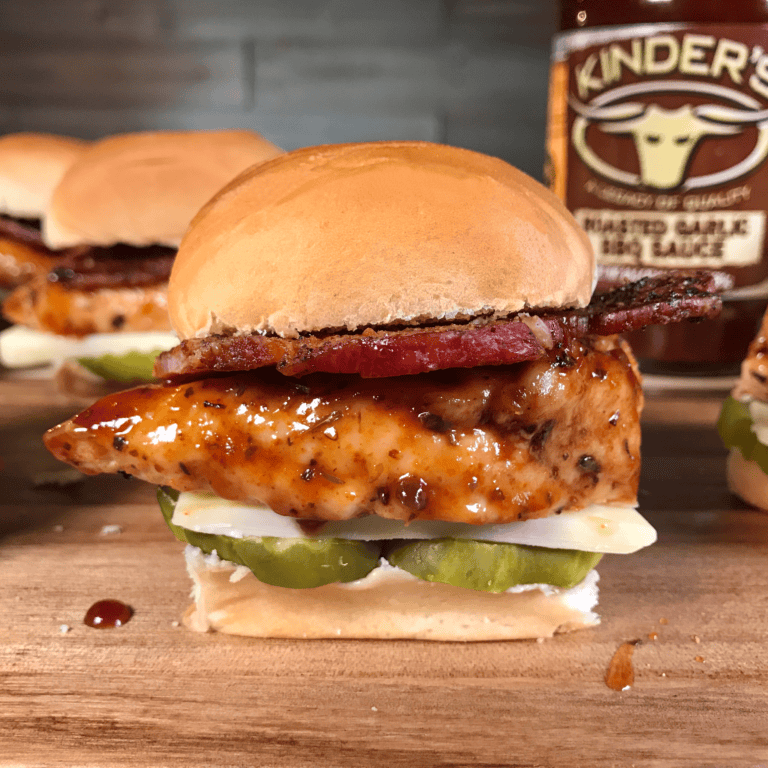 Blackened BBQ Chicken, Cheese & Bacon Sliders