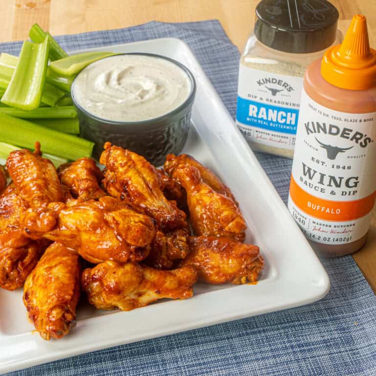 Buttery Buffalo Chicken Wings with Kinder's Ranch Dip