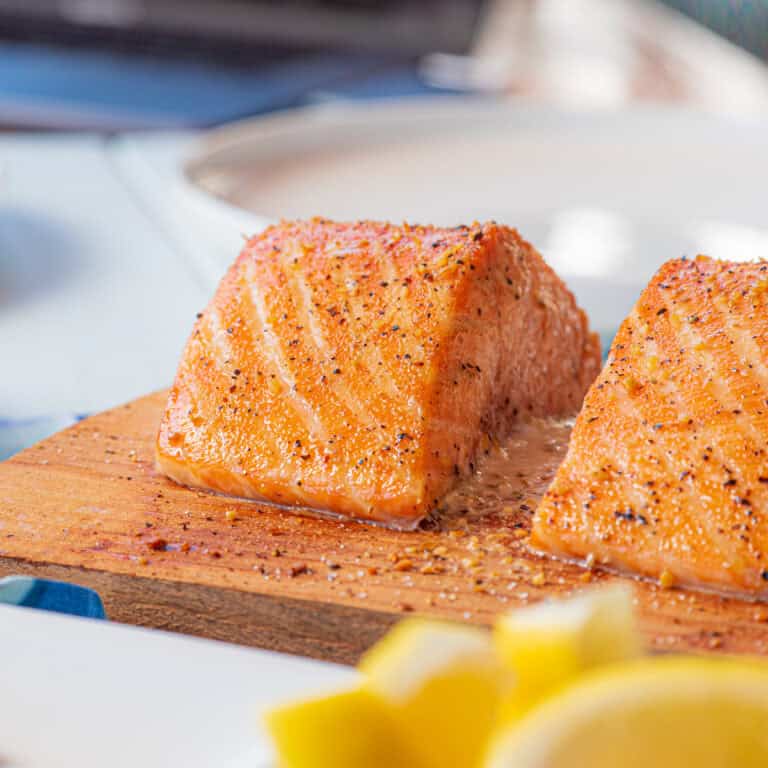 Cedar Plank Grilled Salmon with Kinder's The Blend