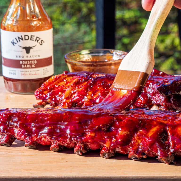 Grilled Baby Back Pork Ribs with Roasted Garlic BBQ Sauce