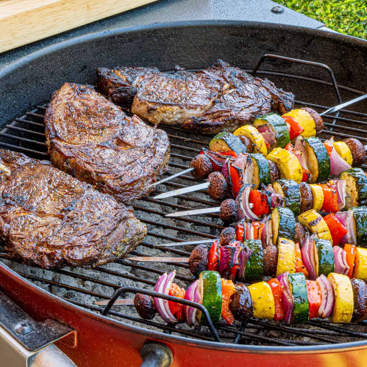 Grilled Buttery Steakhouse Ribeyes & The Blend Veggie Skewers