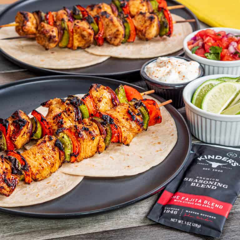 Grilled Chicken Fajita Skewers with Kinder's Fajita Blend Seasoning