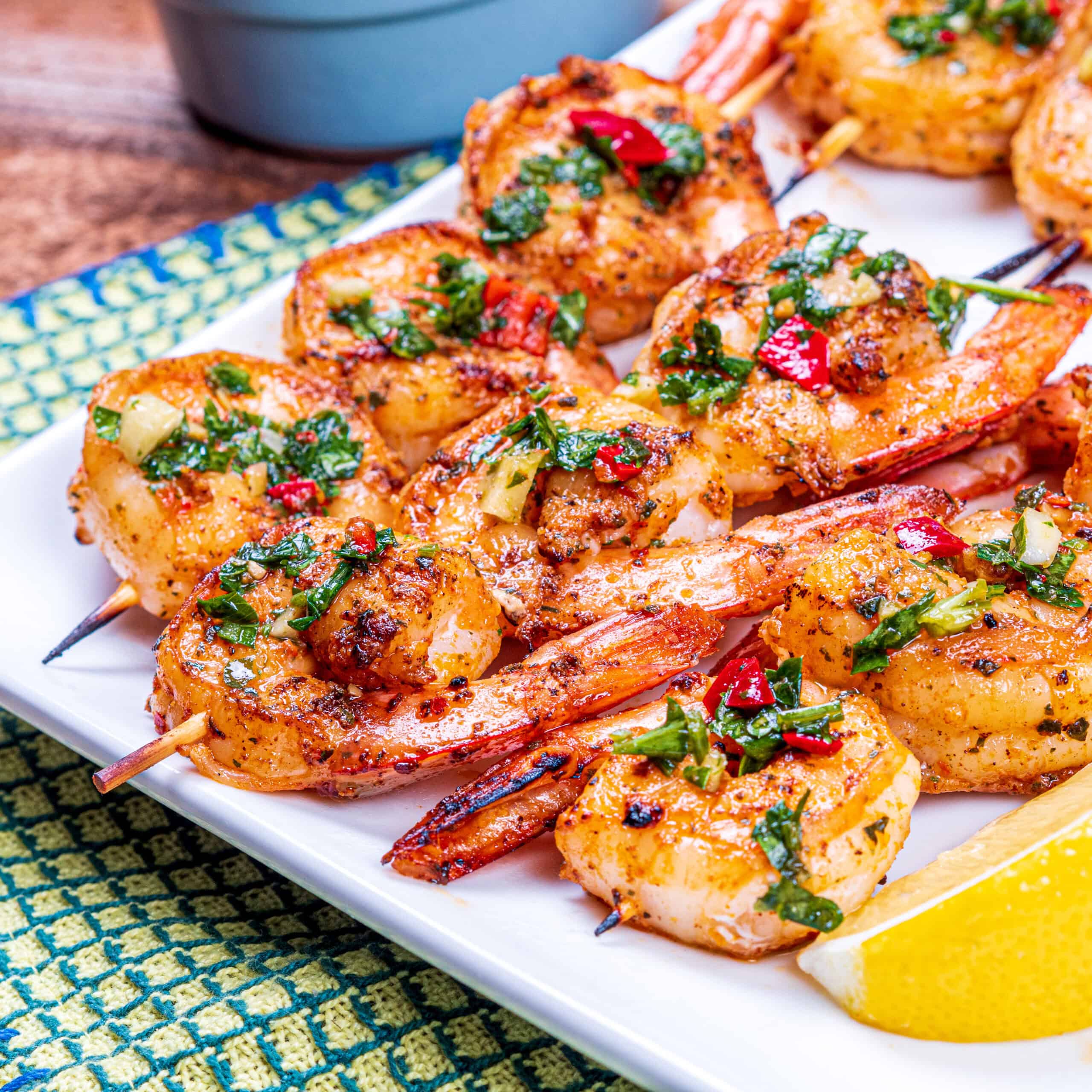 Grilled Shrimp Skewers with Carne Asada Chimichurri