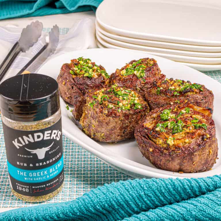 Skirt Steak Pinwheels with Kinder's The Greek Blend Seasoning