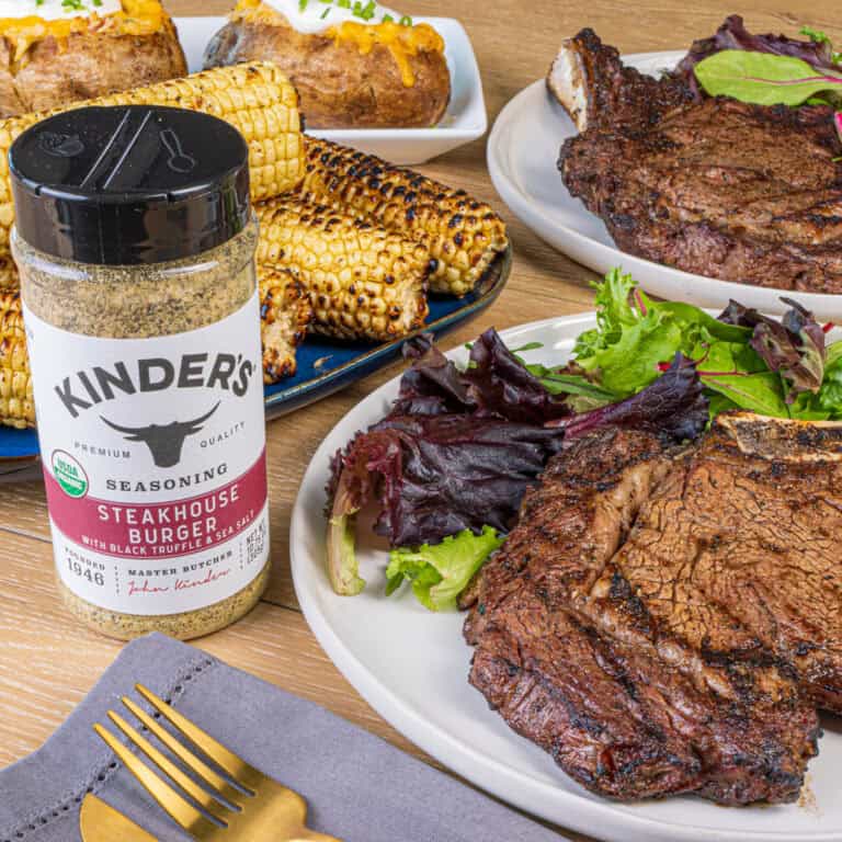 Organic Steakhouse Burger Steaks & Grilled Corn