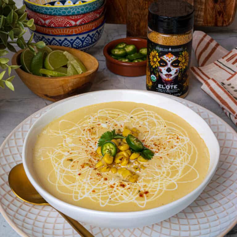 Elote Cream Soup with Spanglish Asadero Elote Seasoning