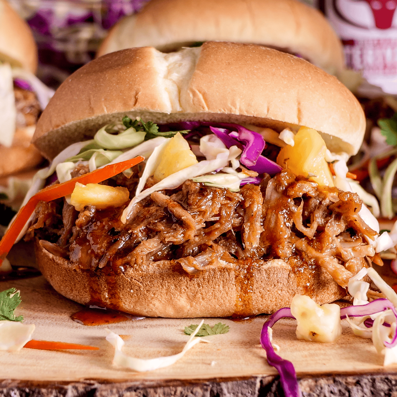 Sweet and Spicy Pulled Pork Sandwiches with Spicy Pineapple Slaw