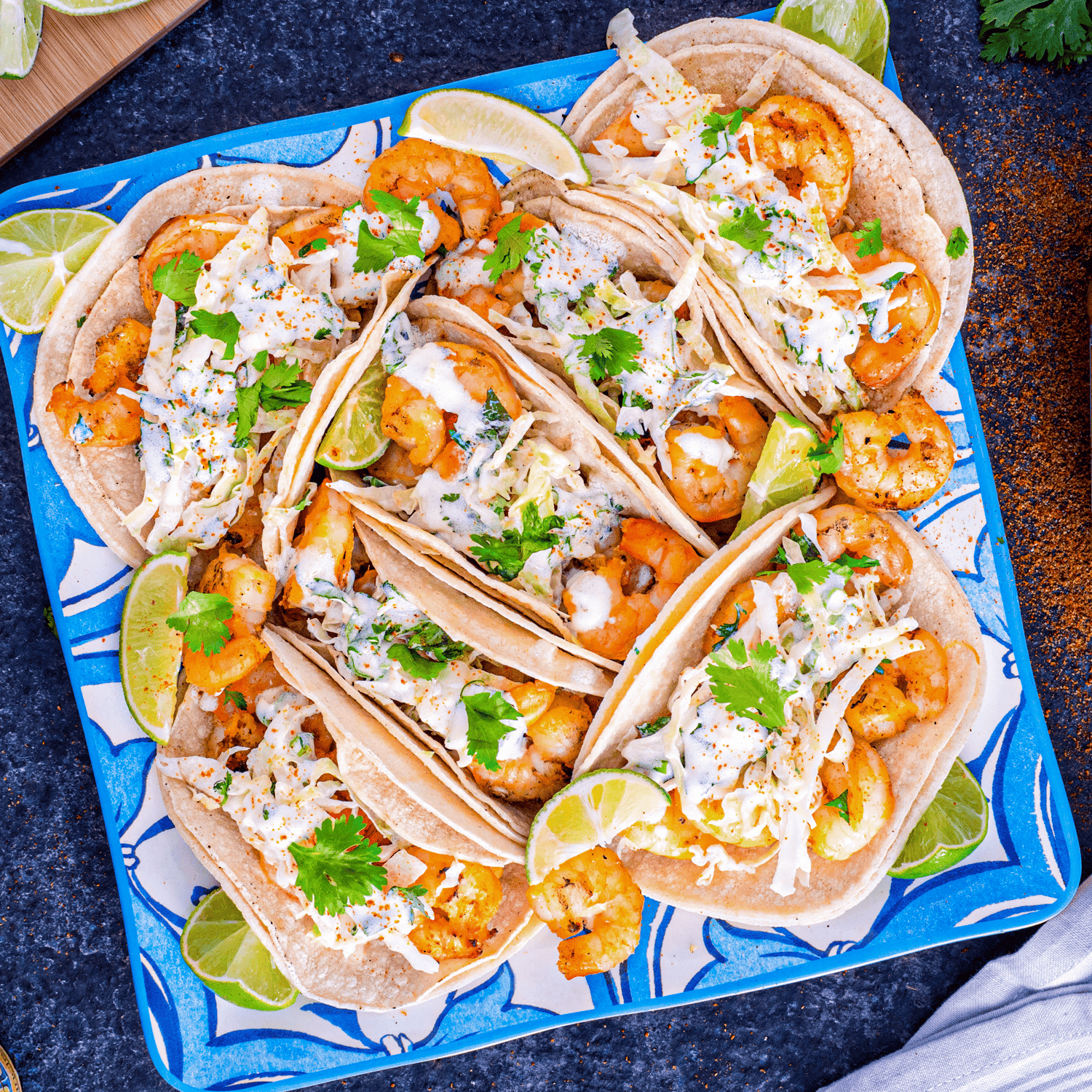 Tequila Lime Shrimp Tacos with Jalapeño Crema